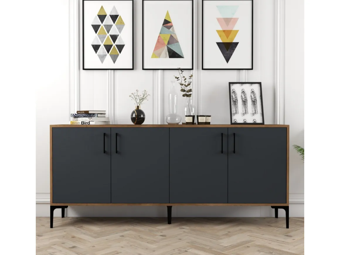 Buffet en bois "Kiev" - 180 x 35 x 78 cm - Gris anthracite