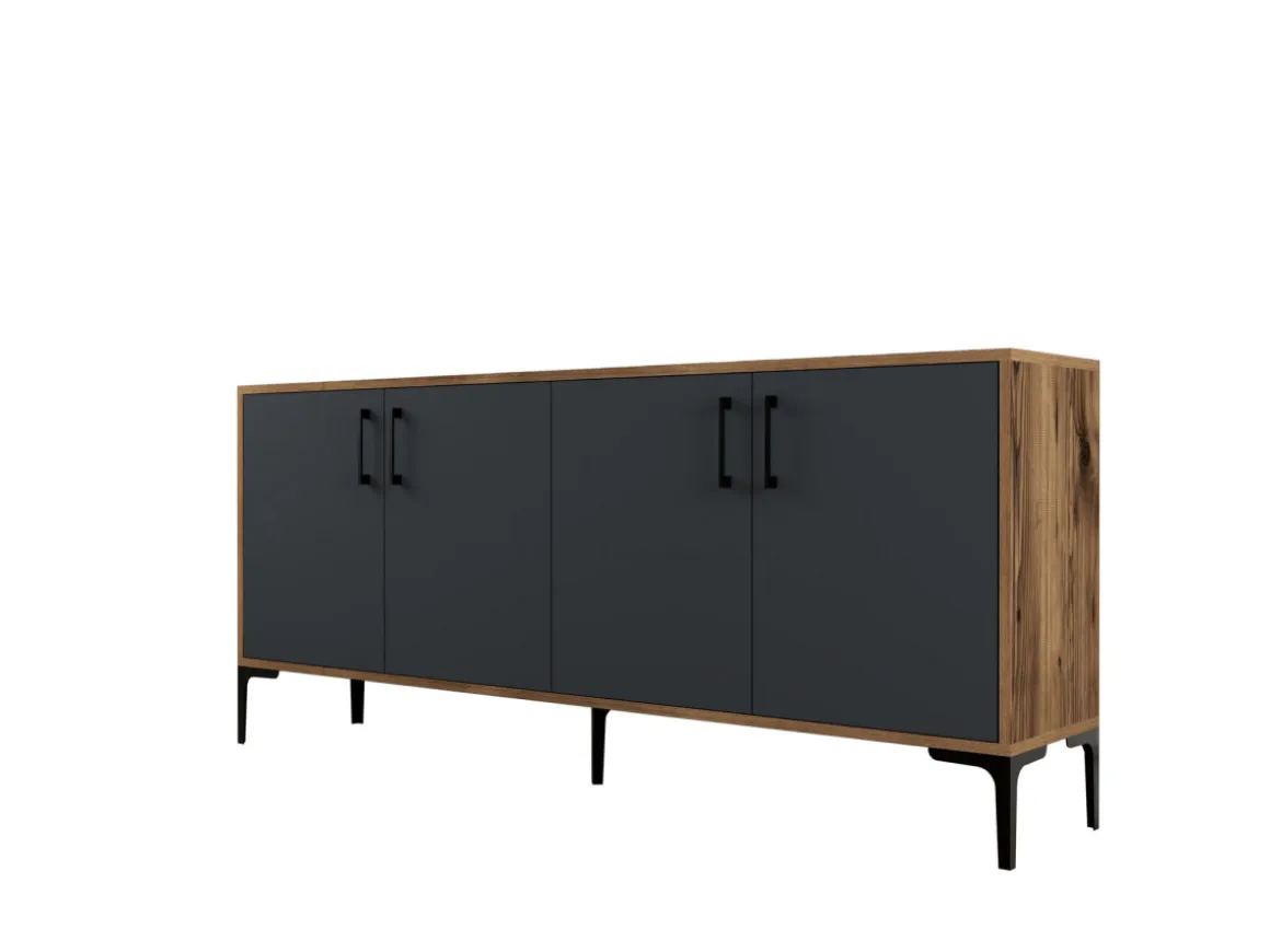 Buffet en bois "Kiev" - 180 x 35 x 78 cm - Gris anthracite