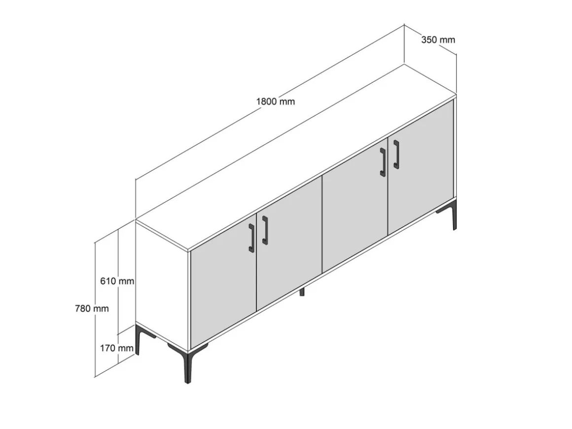 Buffet en bois "Kiev" - 180 x 35 x 78 cm - Gris anthracite