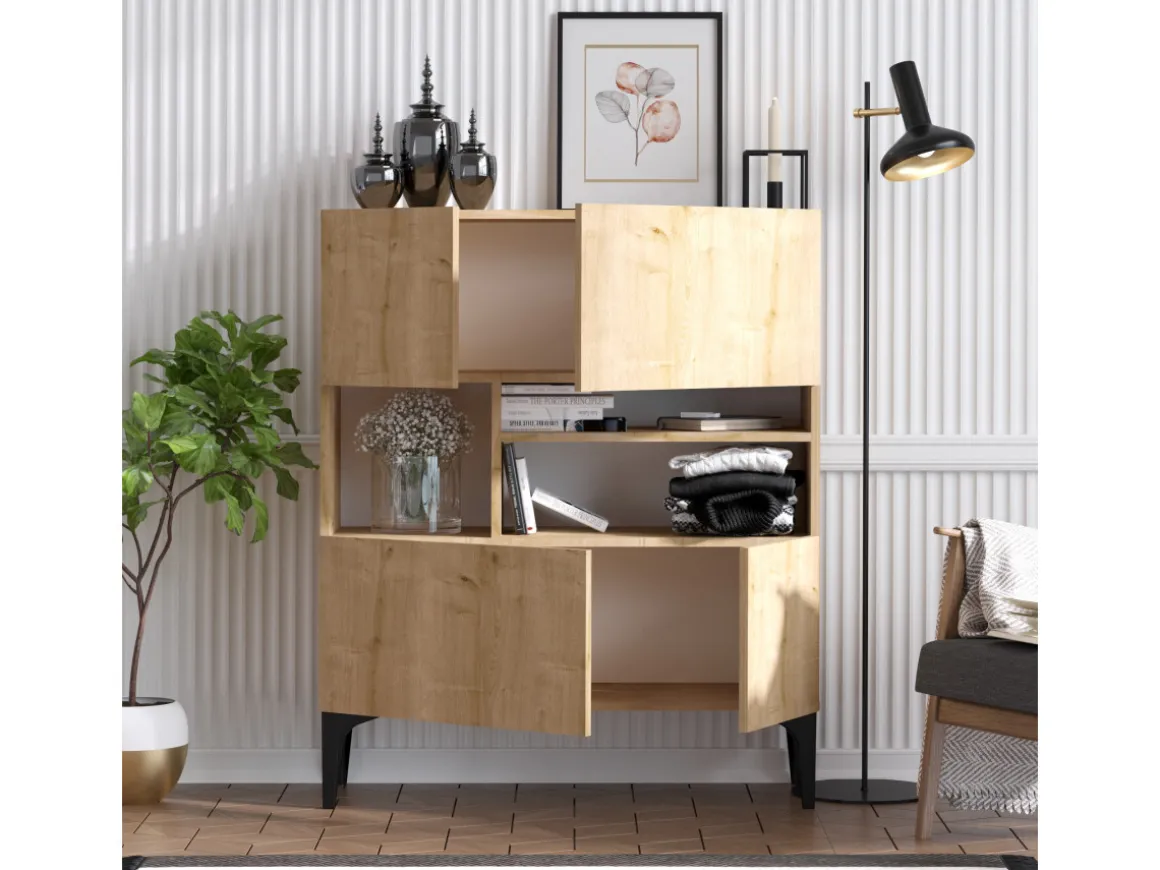 Buffet en bois "Krista" - 100 x 35 x 125 cm - Chêne Saphir