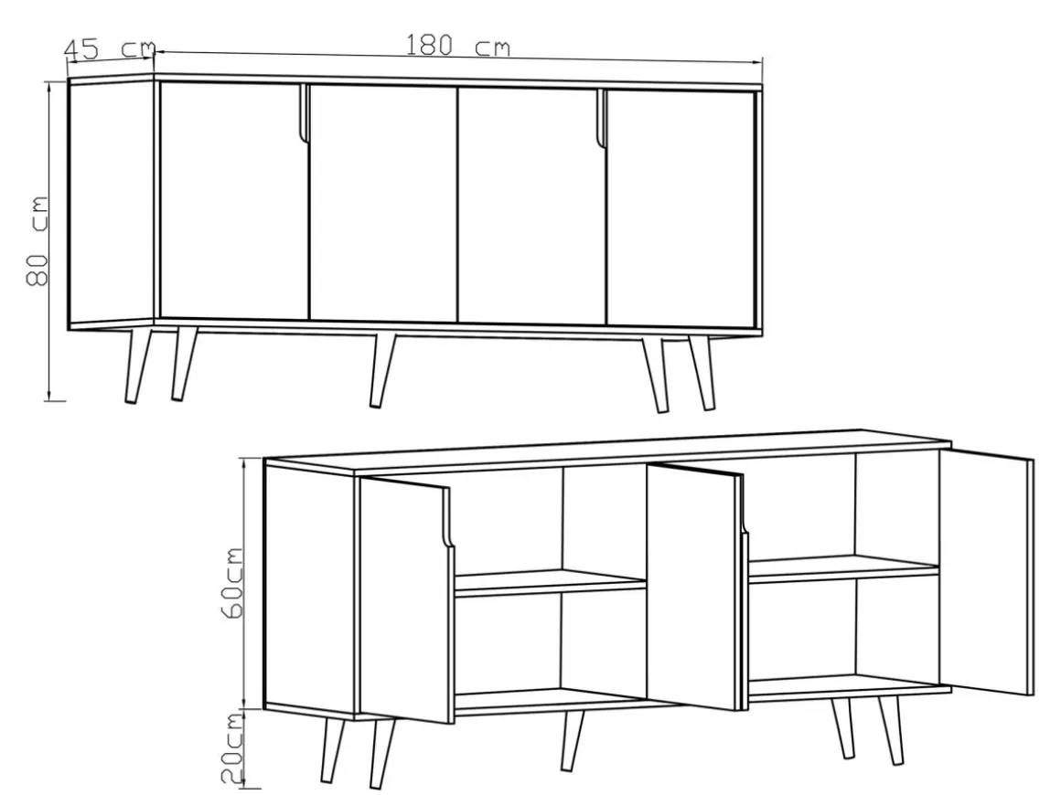 Buffet en bois "Latina" - 180 x 45 x 80 cm - Marron