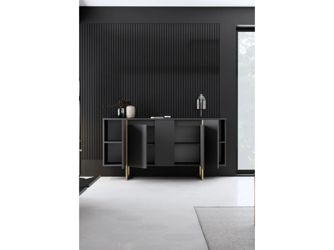 Buffet en bois "Luxe" - 160 x 35 x 80 cm - Anthracite Doré