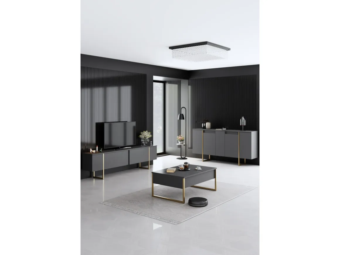 Buffet en bois "Luxe" - 160 x 35 x 80 cm - Anthracite Doré