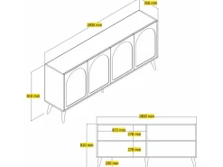 Buffet en bois "Lyon" - 180 x 35 x 81 cm - Crème, Noyer