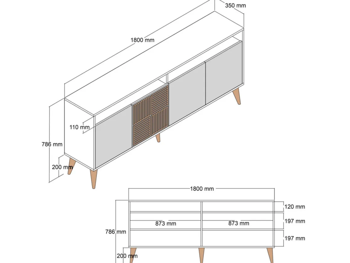 Buffet en bois "Milan" - 180 x 35 x 78 cm - Noyer
