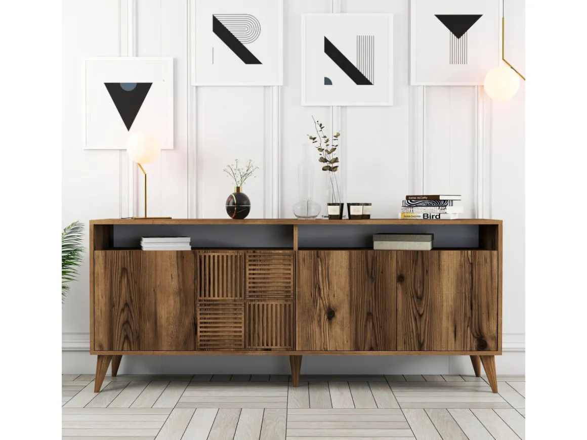 Buffet en bois "Milan" - 180 x 35 x 78 cm - Noyer