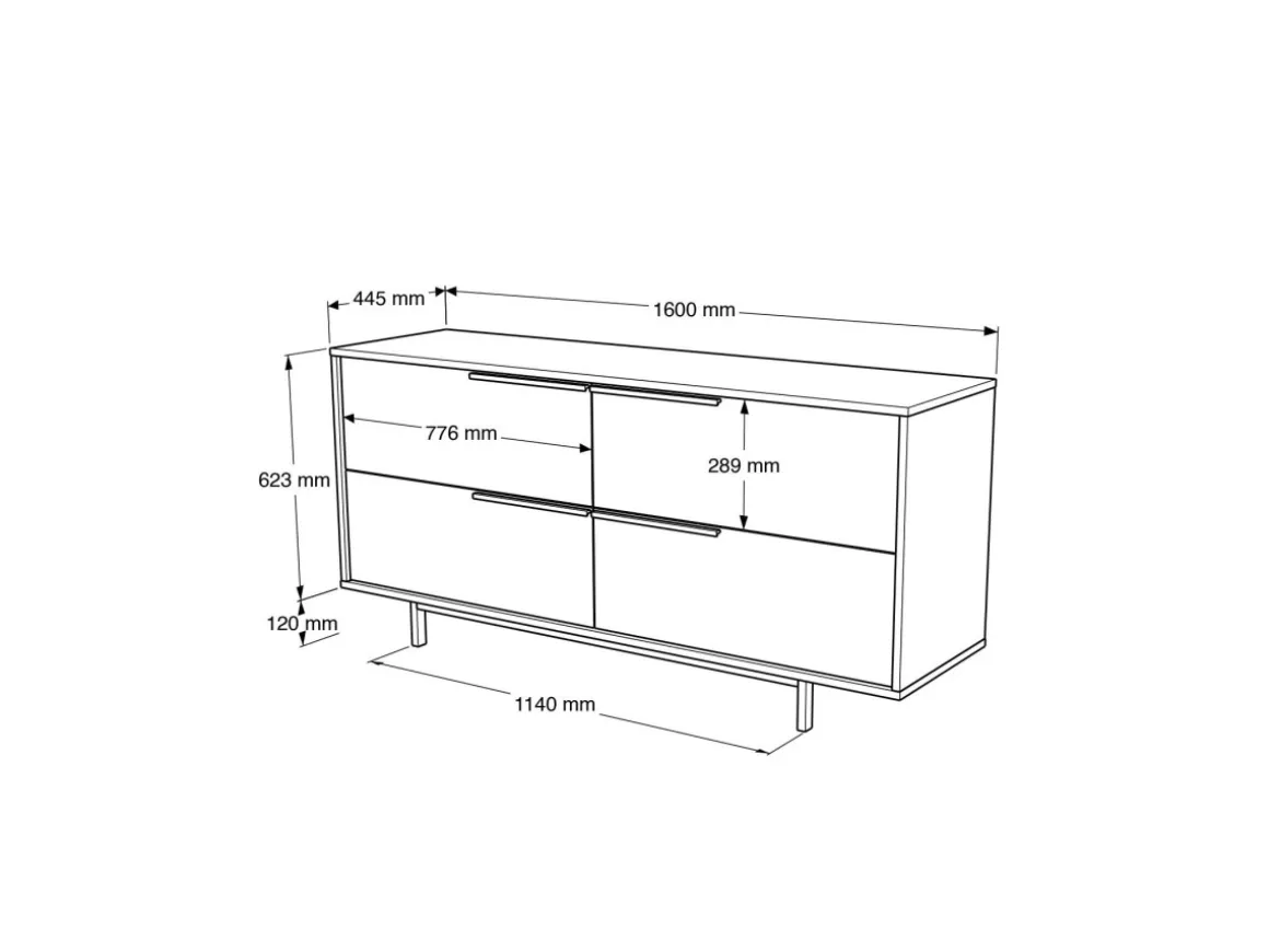Buffet en bois "ON3-SW" - 160 x 44 x 74 cm - Blanc