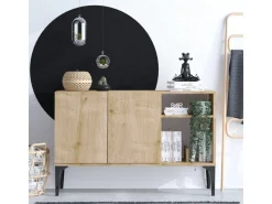 Buffet en bois "Oscar" - 120 x 40 x 80 cm - Chêne Saphir Noir