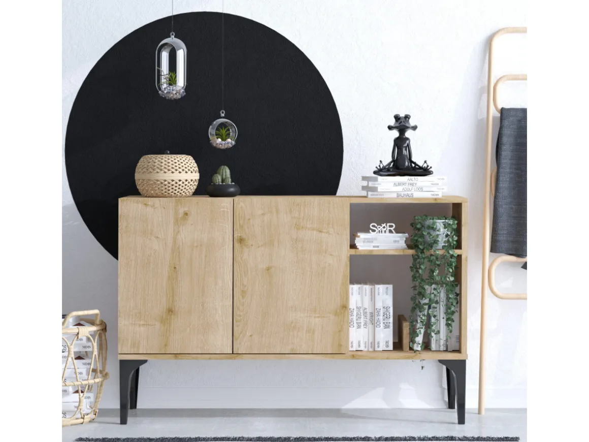 Buffet en bois "Oscar" - 120 x 40 x 80 cm - Chêne Saphir Noir