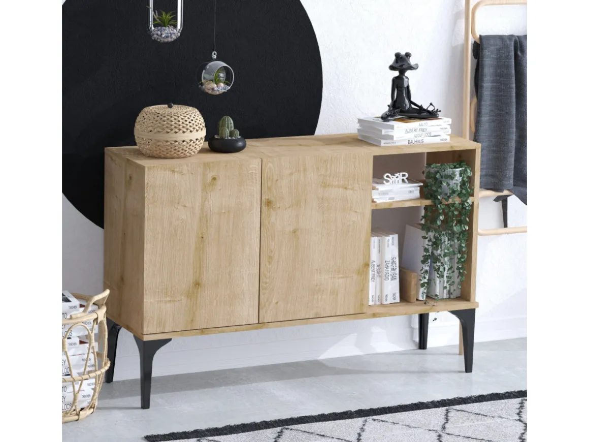 Buffet en bois "Oscar" - 120 x 40 x 80 cm - Chêne Saphir Noir