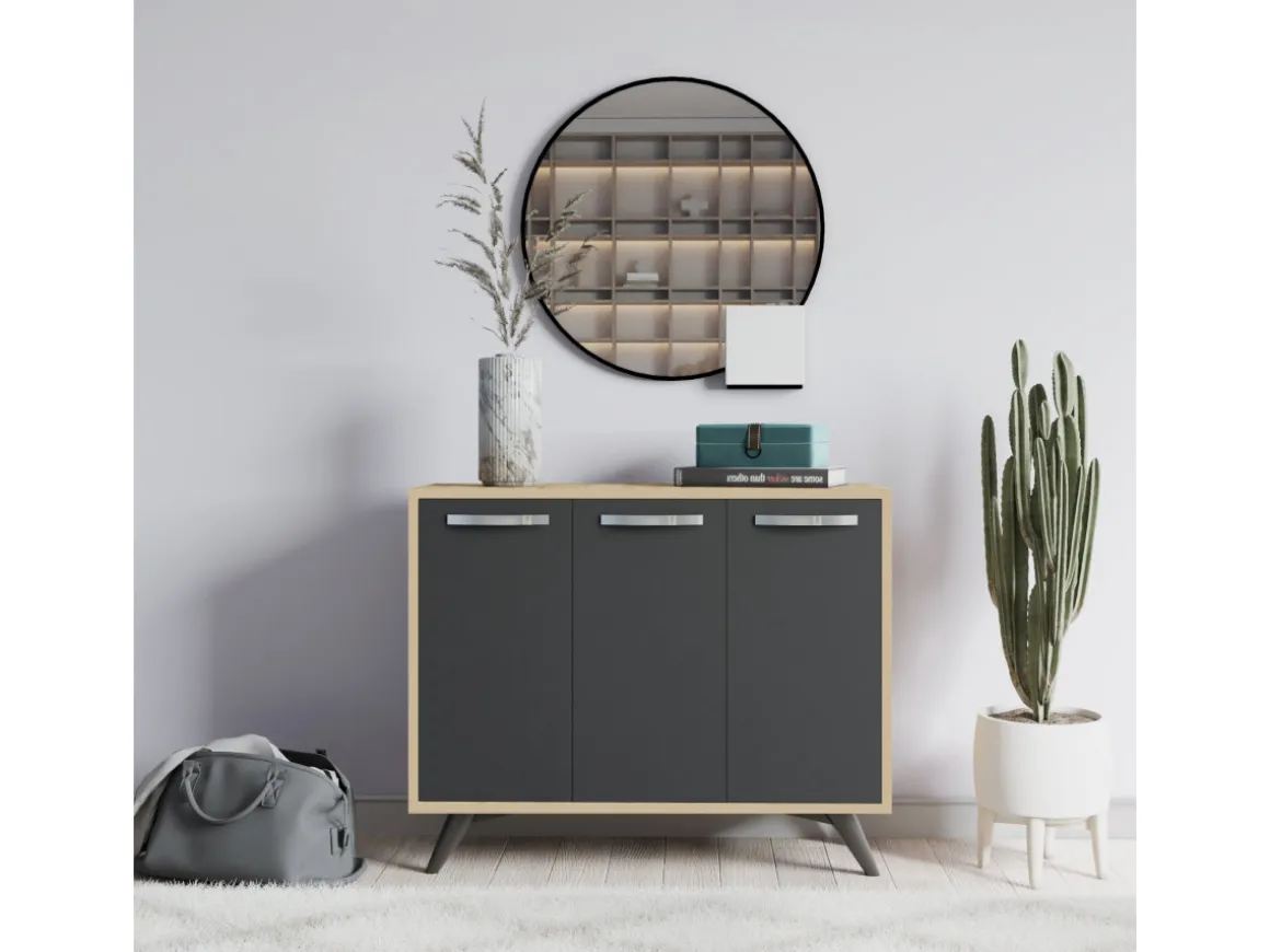 Buffet en bois "Piffa" - 100 x 35 x 82 cm - Gris anthracite
