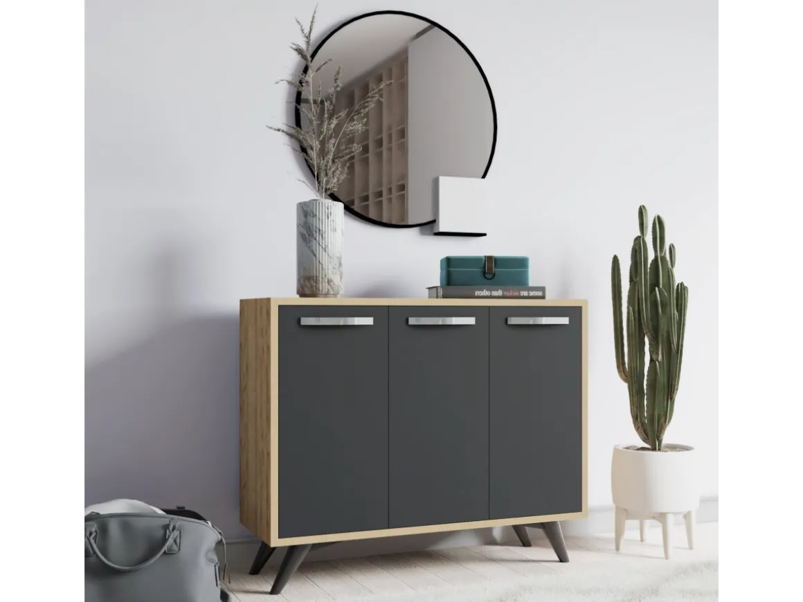 Buffet en bois "Piffa" - 100 x 35 x 82 cm - Gris anthracite