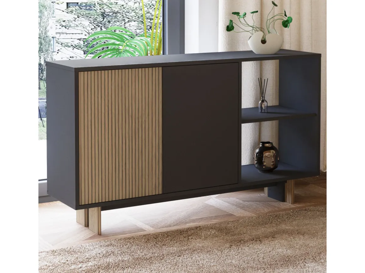 Buffet en bois "Ravello" - 140 x 35 x 80 cm - Gris anthracite