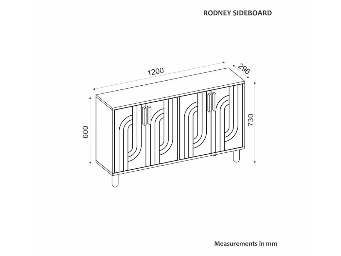 Buffet en bois "Rodney" - 120 x 29 x 73 cm - Blanc
