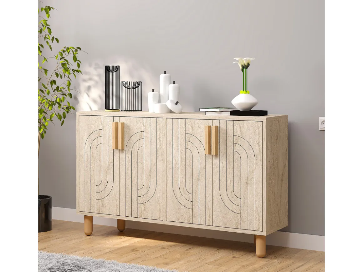 Buffet en bois "Rodney" - 120 x 30 x 74 cm - Travertin