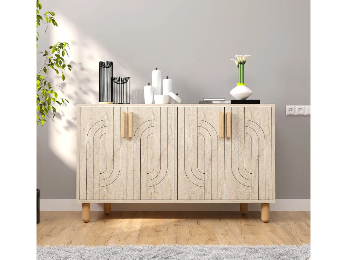 Buffet en bois "Rodney" - 120 x 30 x 74 cm - Travertin