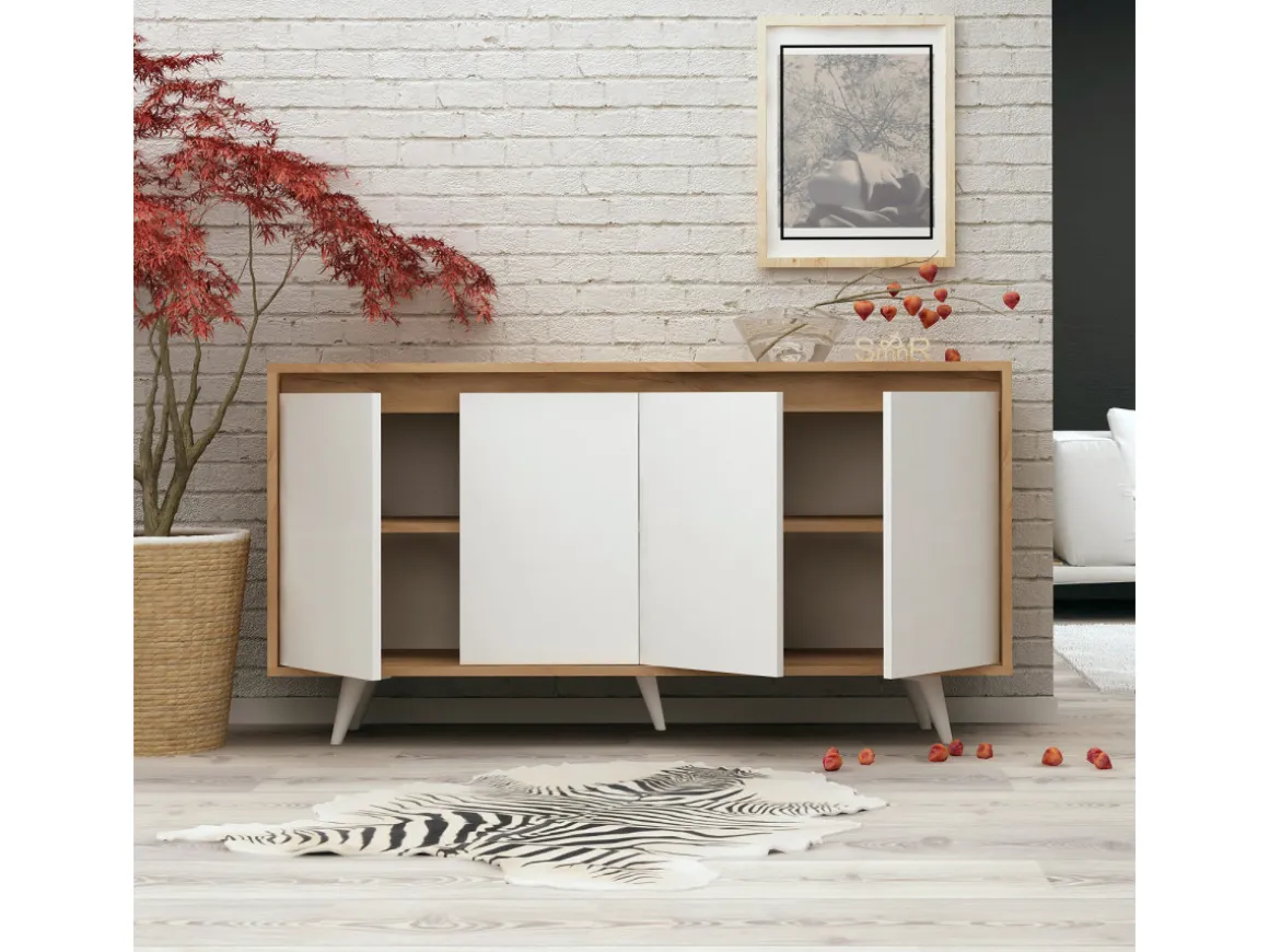 Buffet en bois "Shans" - 140 x 40 x 86 cm - Blanc