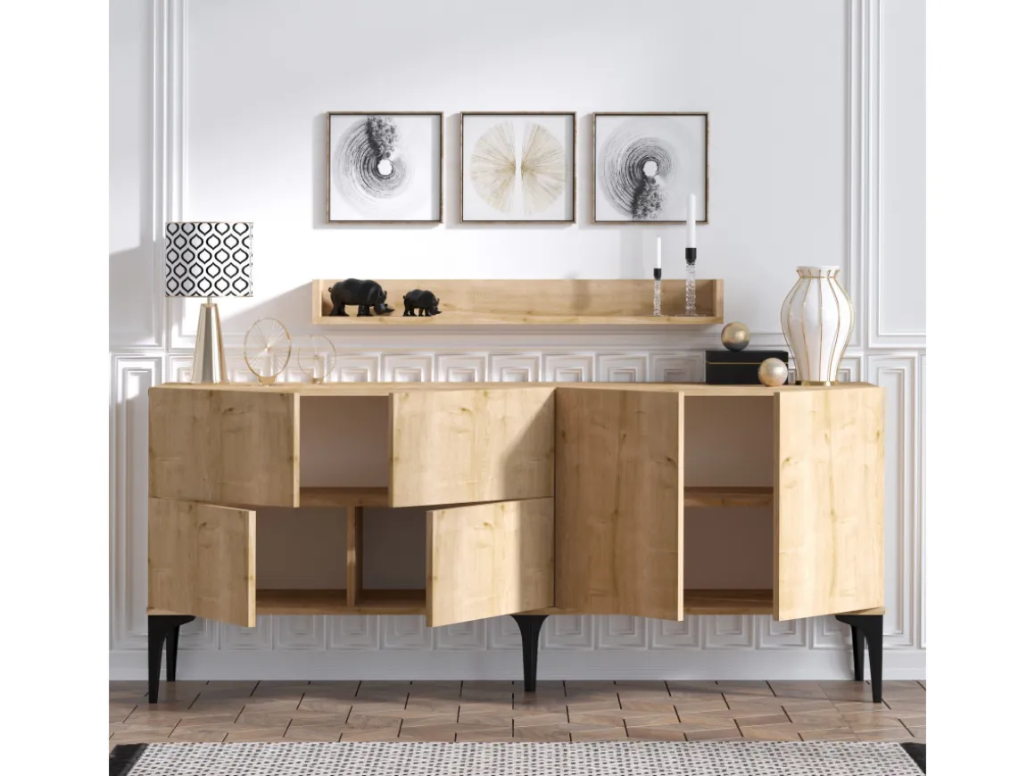 Buffet en bois "Stella" - 180 x 40 x 55 cm - Chêne Saphir
