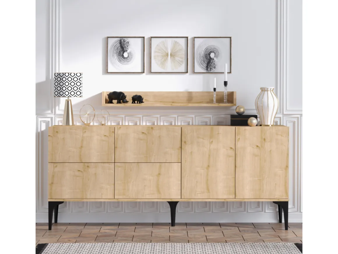 Buffet en bois "Stella" - 180 x 40 x 55 cm - Chêne Saphir