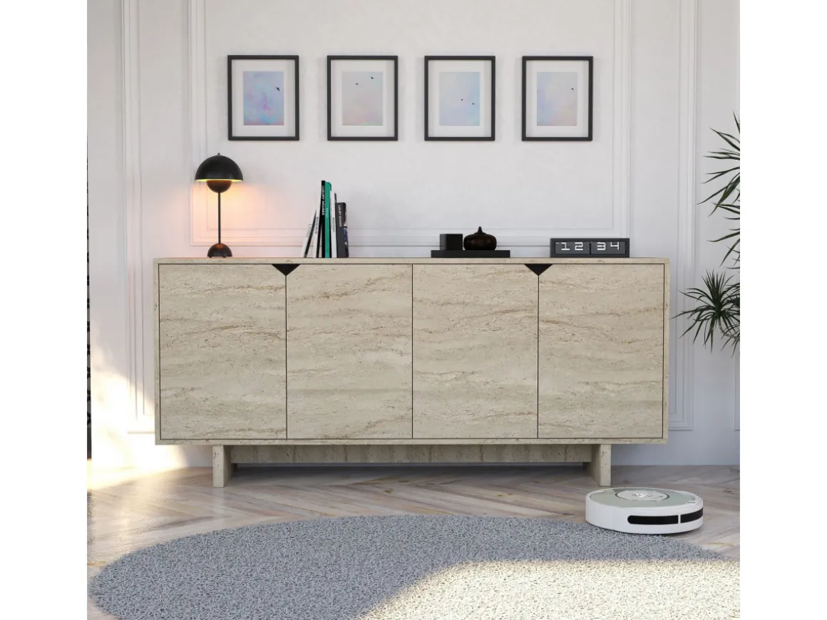 Buffet en bois "Turan" - 180 x 40 x 81 cm - Travertin