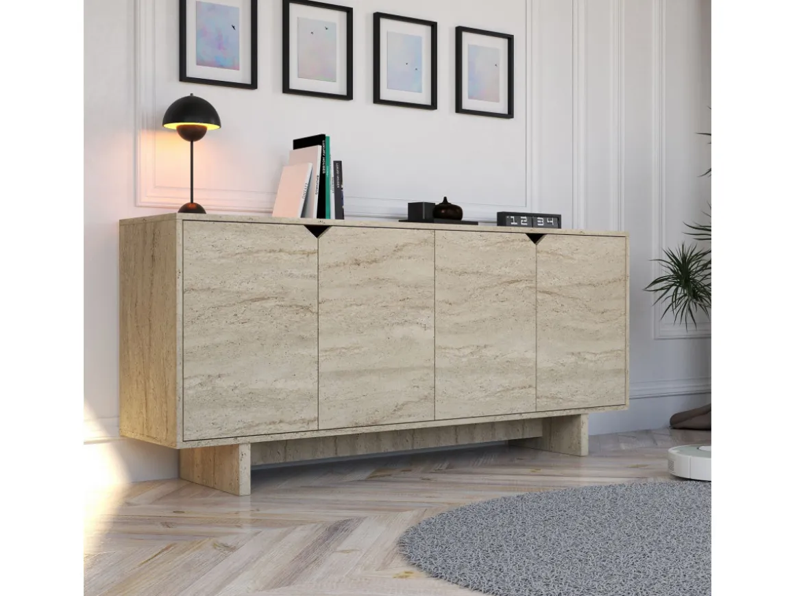 Buffet en bois "Turan" - 180 x 40 x 81 cm - Travertin