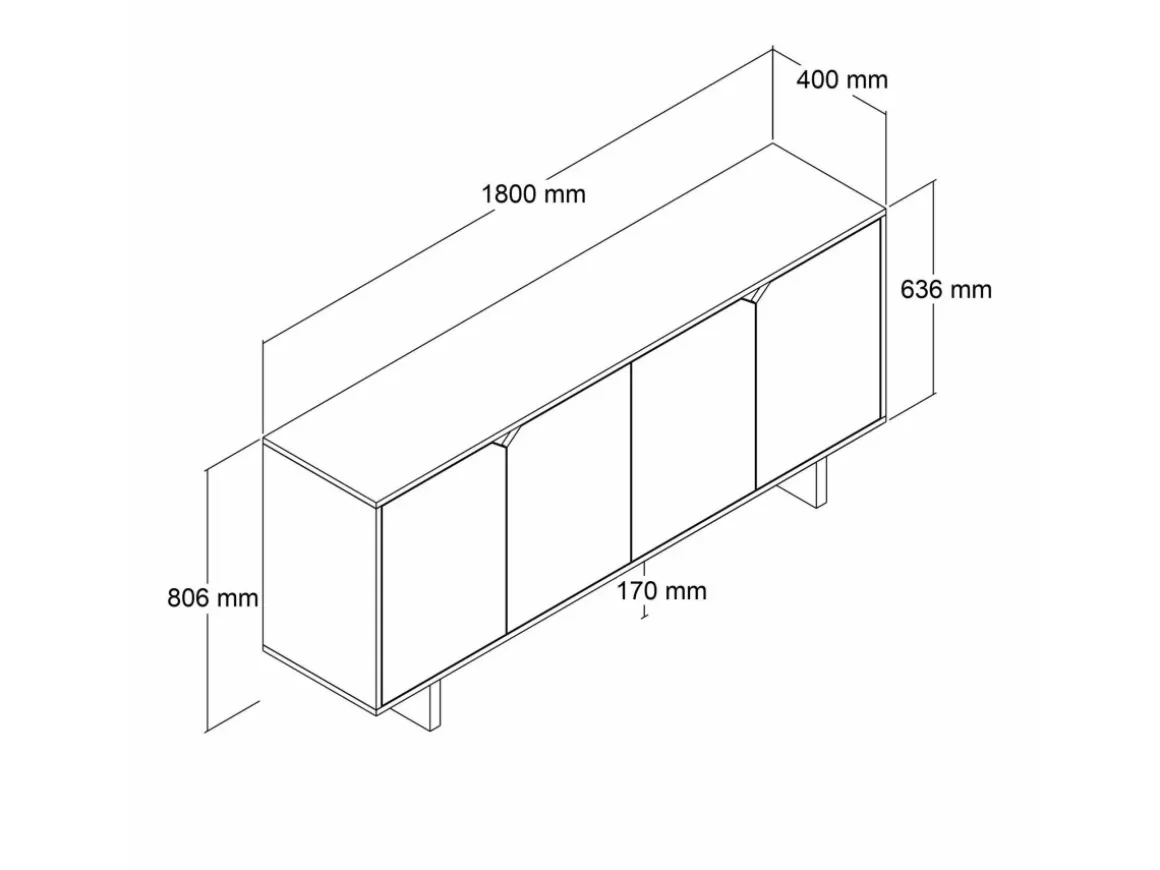 Buffet en bois "Turan" - 180 x 40 x 81 cm - Travertin
