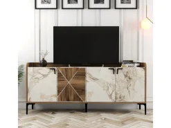 Buffet en bois "Venedik" - 180 x 35 x 78 cm - Blanc marbré