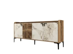 Buffet en bois "Venedik" - 180 x 35 x 78 cm - Blanc marbré