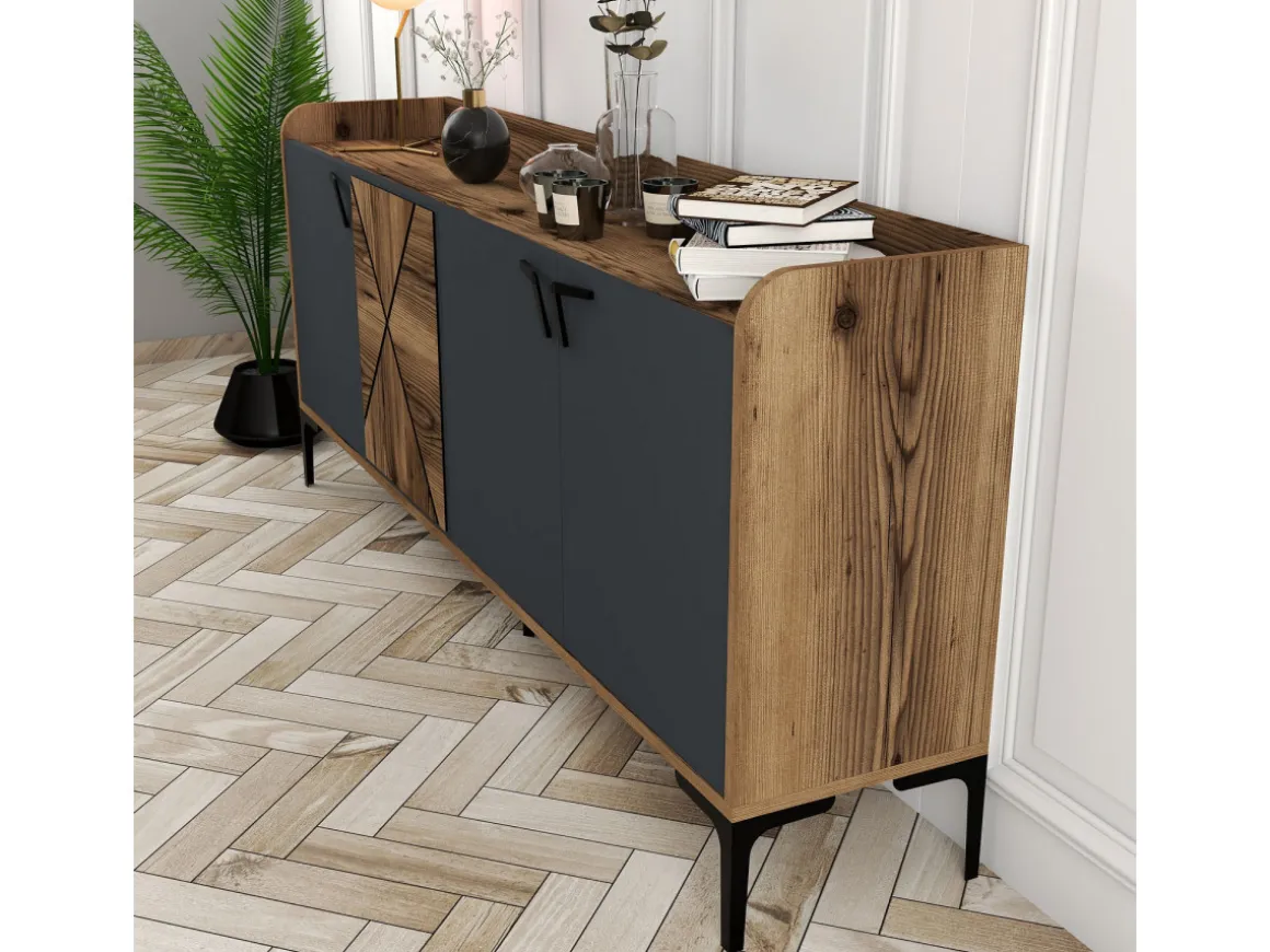Buffet en bois "Venedik" - 180 x 35 x 78 cm - Gris anthracite