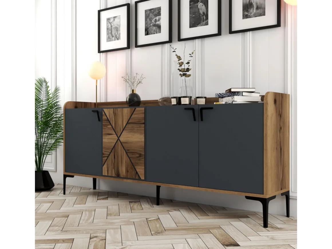 Buffet en bois "Venedik" - 180 x 35 x 78 cm - Gris anthracite