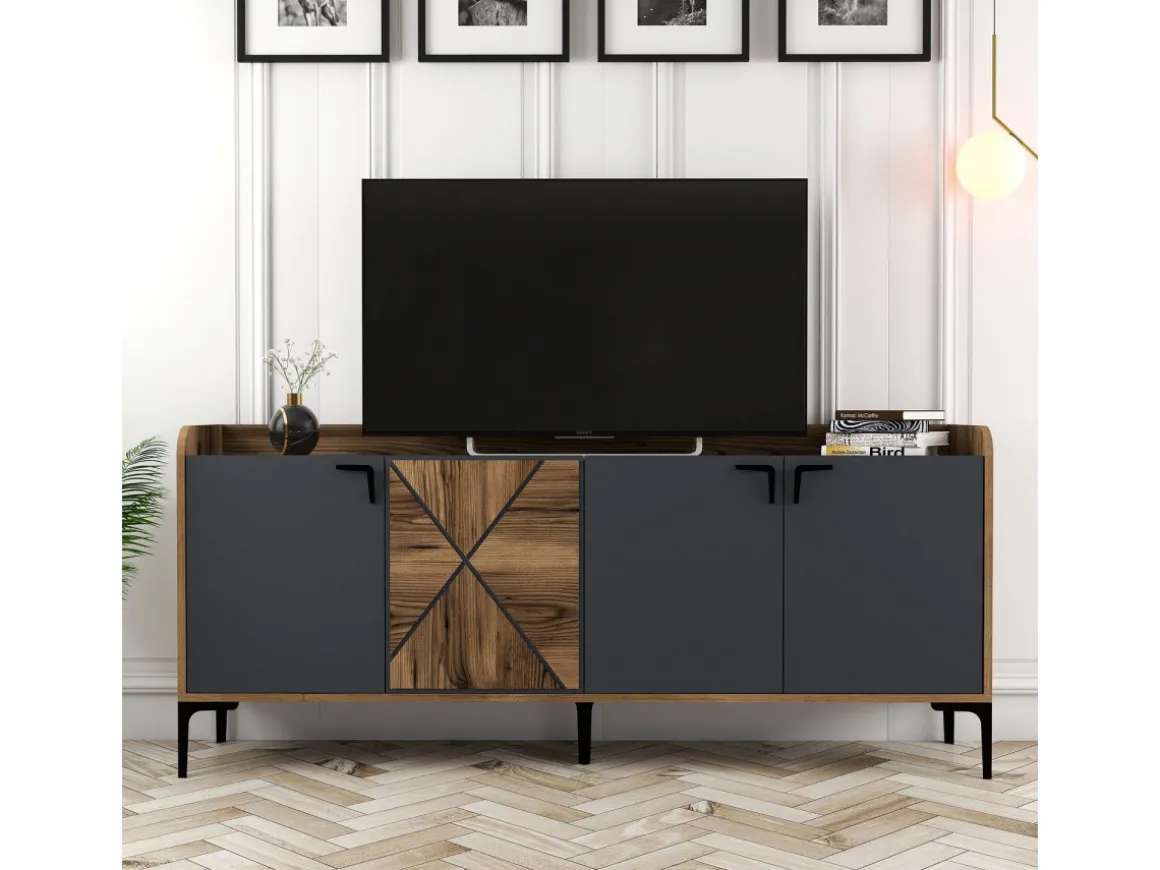 Buffet en bois "Venedik" - 180 x 35 x 78 cm - Gris anthracite