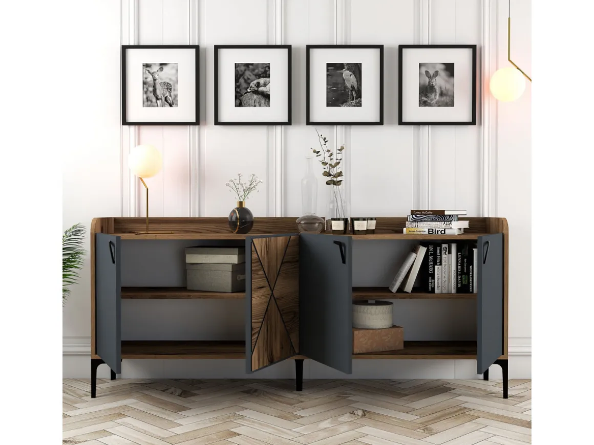 Buffet en bois "Venedik" - 180 x 35 x 78 cm - Gris anthracite