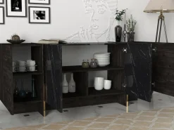 Buffet en bois "Veyron" - 180 x 46 x 75 cm - Noir Or