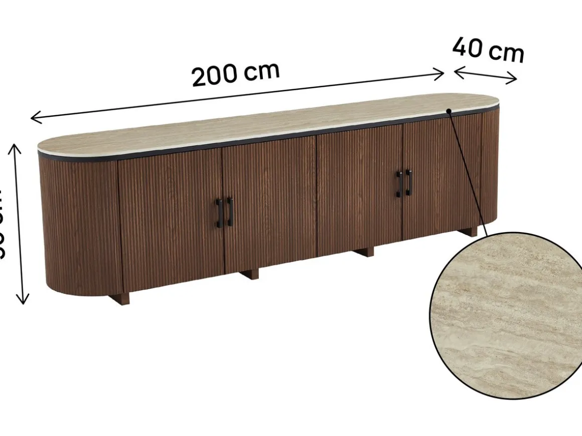 Buffet ovale en bois "Portofino" - 200 x 40 x 55 cm - Marron
