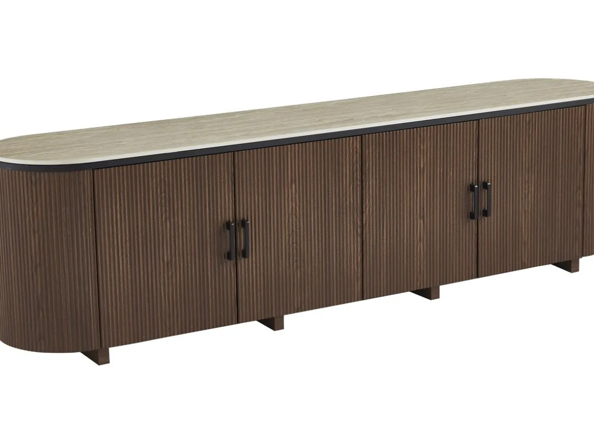 Buffet ovale en bois "Portofino" - 200 x 40 x 55 cm - Marron