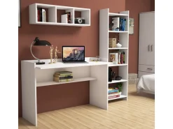 Bureau d'étude avec bibliothèque et étagère murale en bois