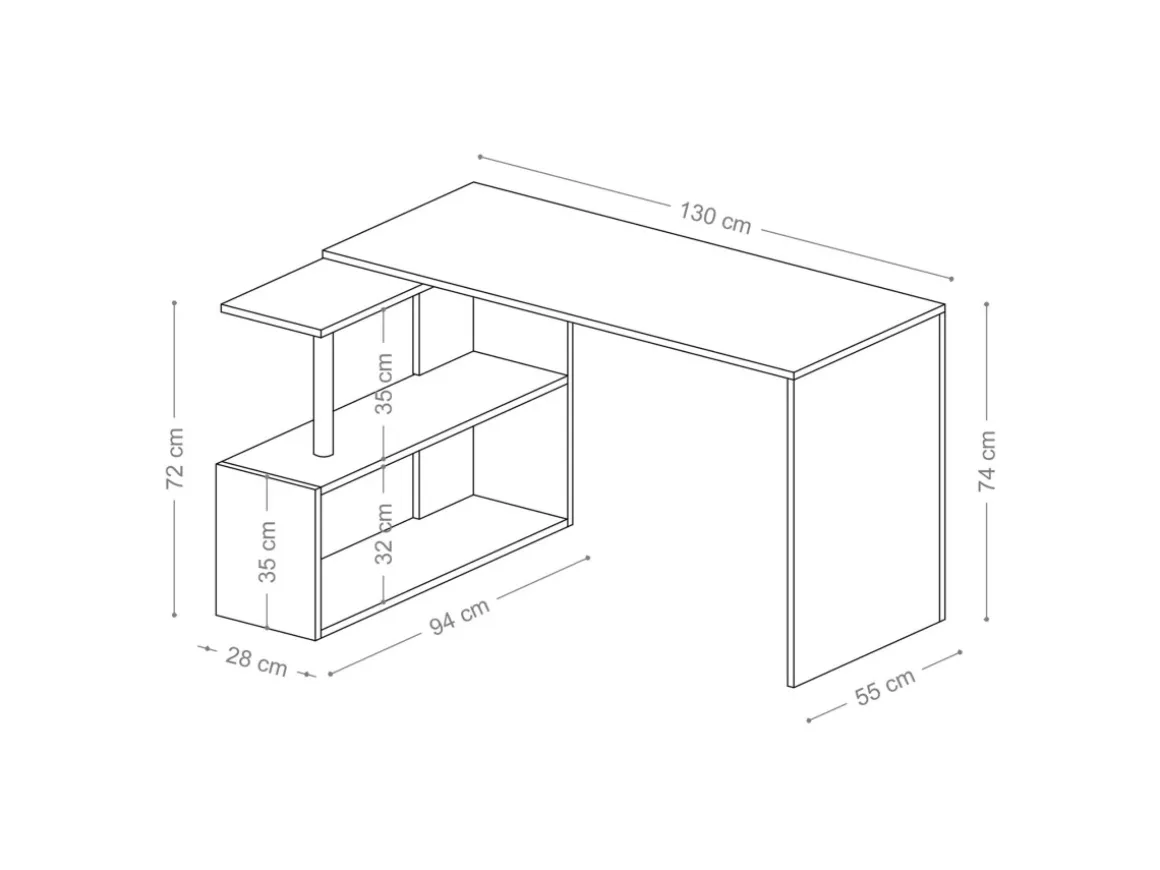 Bureau d'étude en bois "Gelincik" - 130 x 109 x 74 cm - Blanc