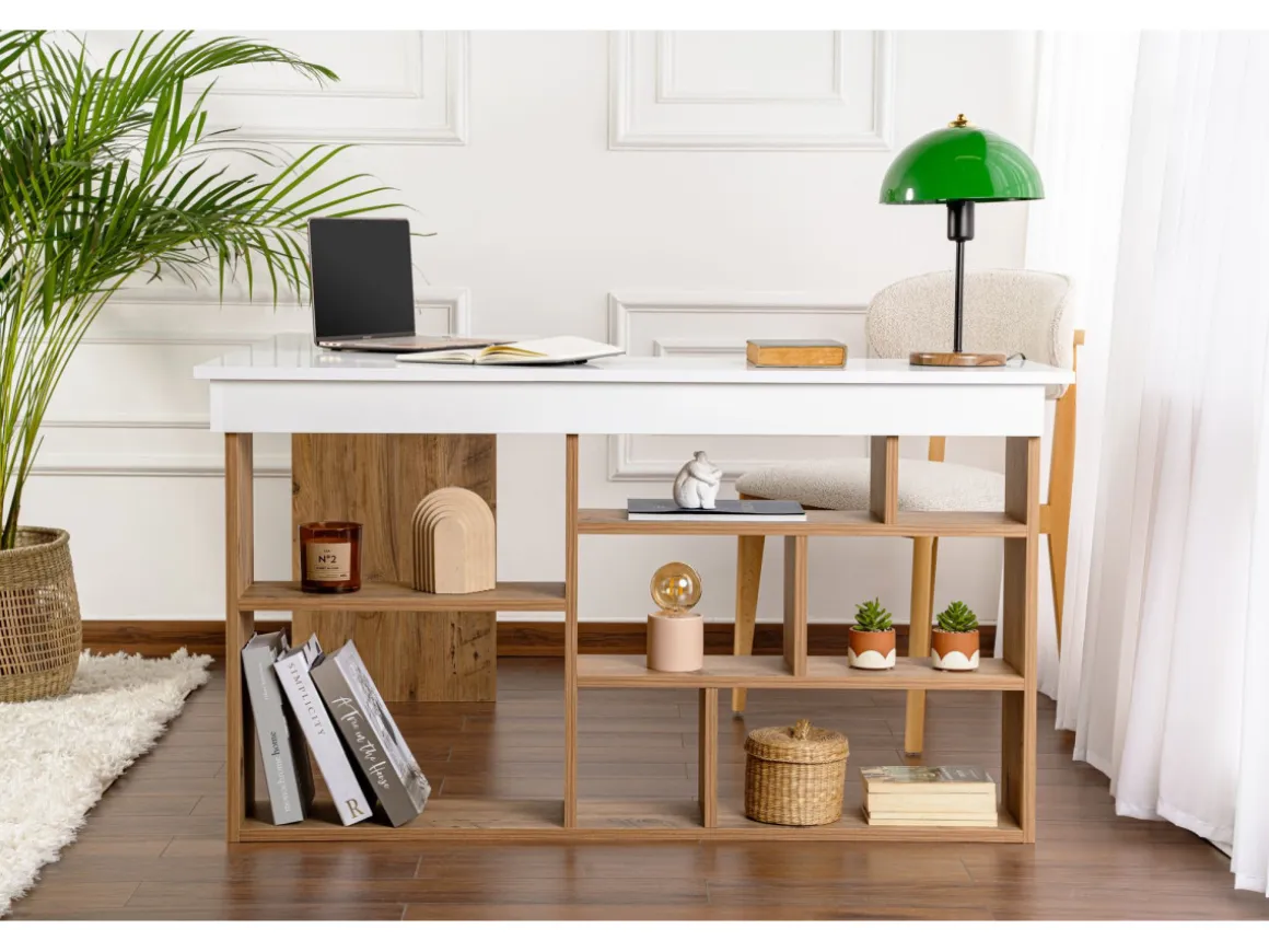 Bureau d'étude en bois "Vesper" - 130 x 120 x 72 cm - Pin blanc de l'Atlantique