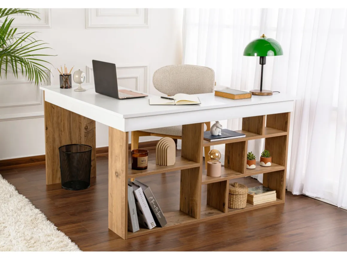 Bureau d'étude en bois "Vesper" - 130 x 120 x 72 cm - Pin blanc de l'Atlantique