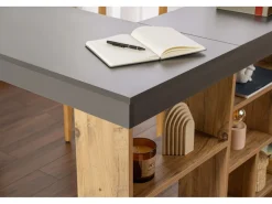 Bureau d'étude en bois "Vesper" - 130 x 120 x 72 cm - AnthracitePin atlantique