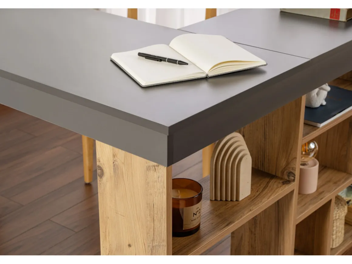 Bureau d'étude en bois "Vesper" - 130 x 120 x 72 cm - AnthracitePin atlantique