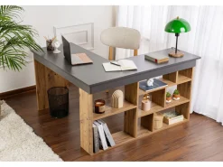 Bureau d'étude en bois "Vesper" - 130 x 120 x 72 cm - AnthracitePin atlantique