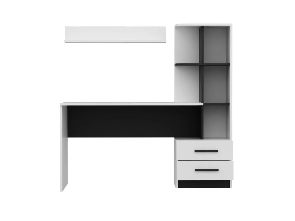 Bureau en bois "Alaska" - 146 x 60 x 142 cm - Blanc, Noir