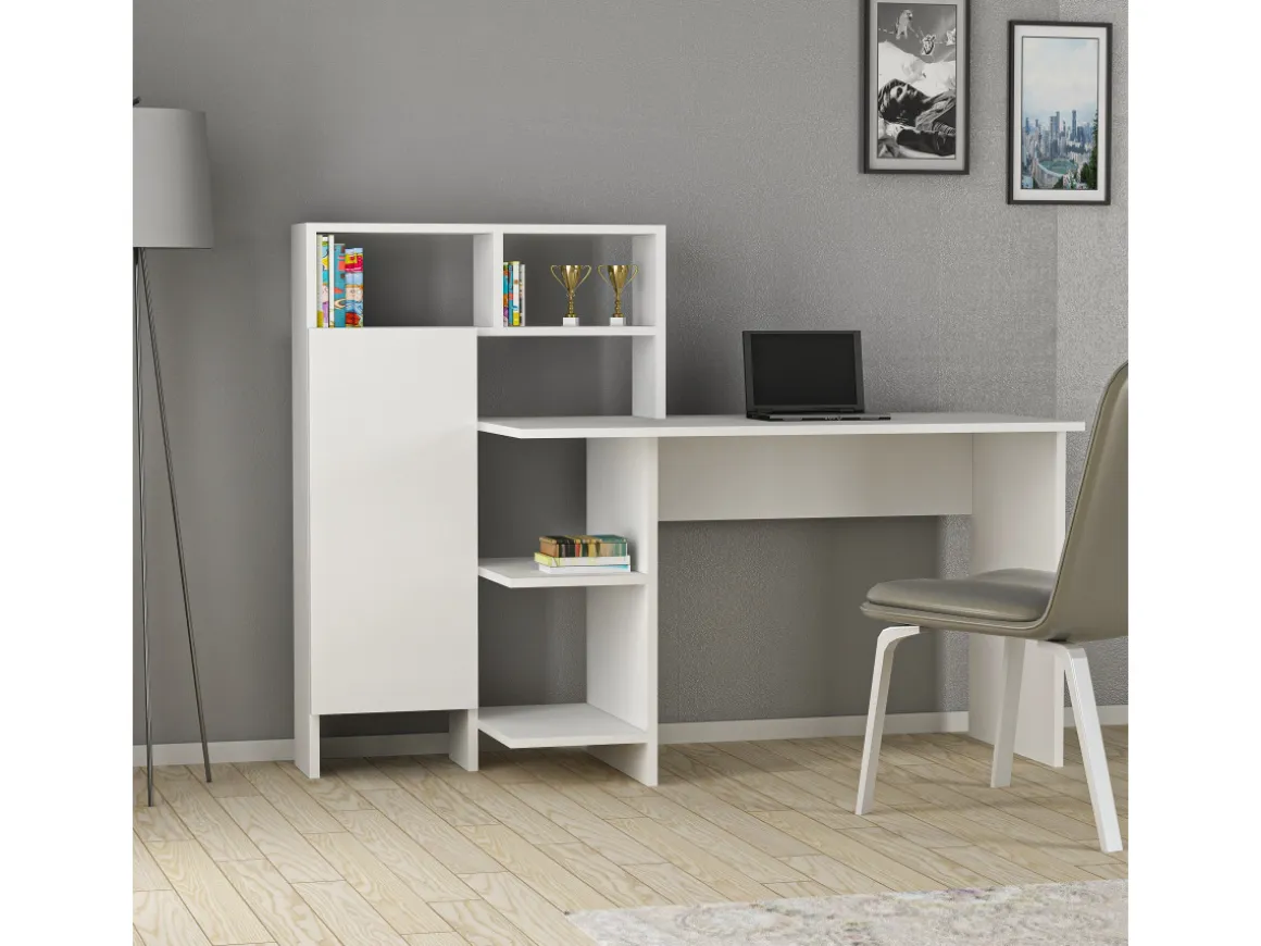 Bureau en bois "Bugra" - 135 x 60 x 111 cm - Blanc