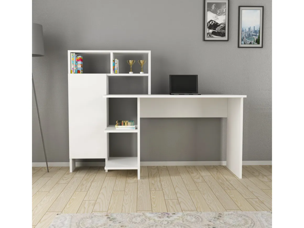 Bureau en bois "Bugra" - 135 x 60 x 111 cm - Blanc