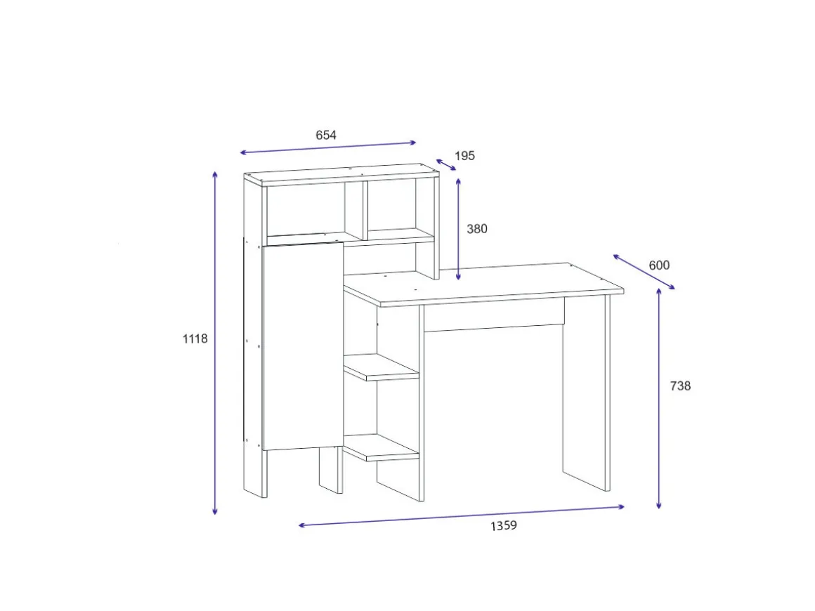 Bureau en bois "Bugra" - 135 x 60 x 111 cm - Blanc