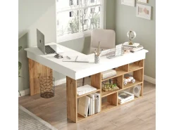 Bureau en bois "CT5" - 129 x 120 x 72 cm - Pin atlantique Blanc