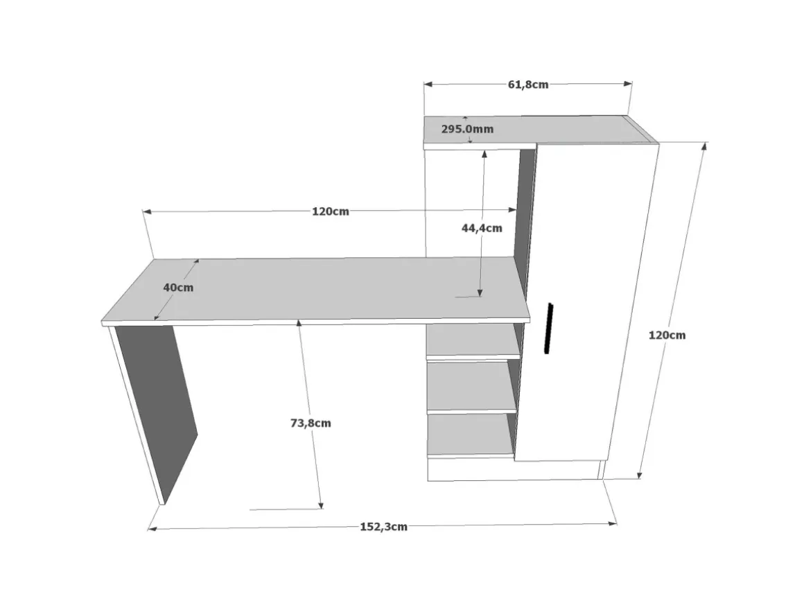 Bureau en bois "CT2" - 152 x 40 x 120 cm - Pin atlantique Blanc