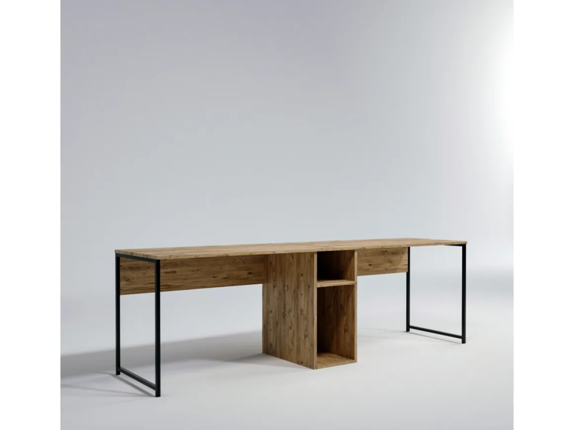 Bureau en bois "Ikili Calisma" - 240 x 60 x 74 cm - Pin atlantique Noir