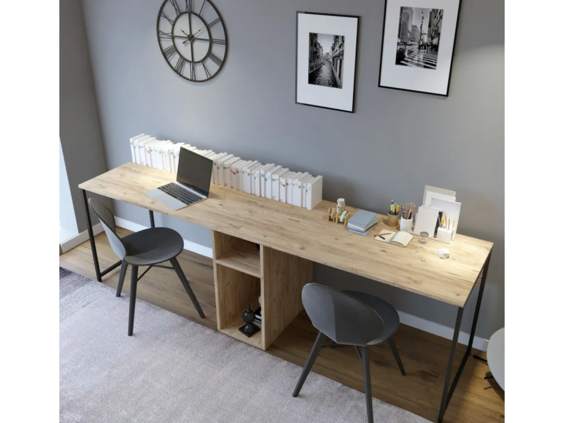 Bureau en bois "Ikili Calisma" - 240 x 60 x 74 cm - Pin atlantique Noir